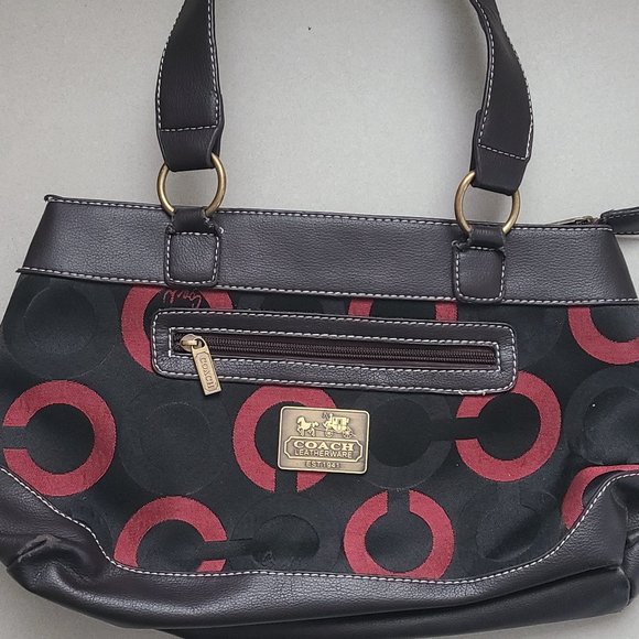 Dark Brown Coach Purse with Red Detailing - Picture 2 of 12